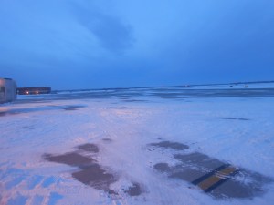 A view from our airplane window in Lexington as we wait for them to dig the plane out.